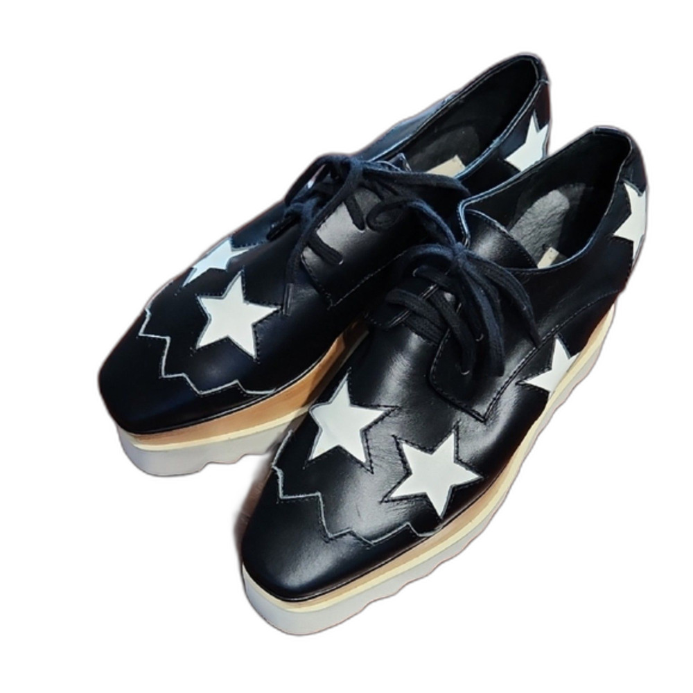 Stella McCartney Elyse Star Platform Lace Up Sneakers, Black/White, Size 37
